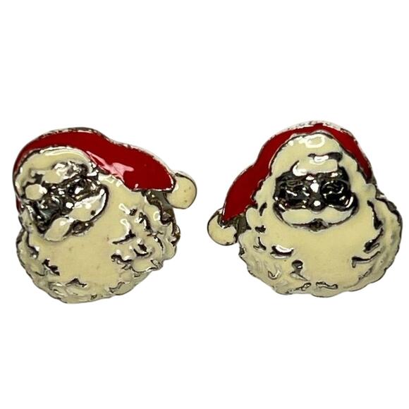 Vintage Enamel Christmas Stud Earrings Red & Cream Women’s 3/4" - Picture 1 of 3